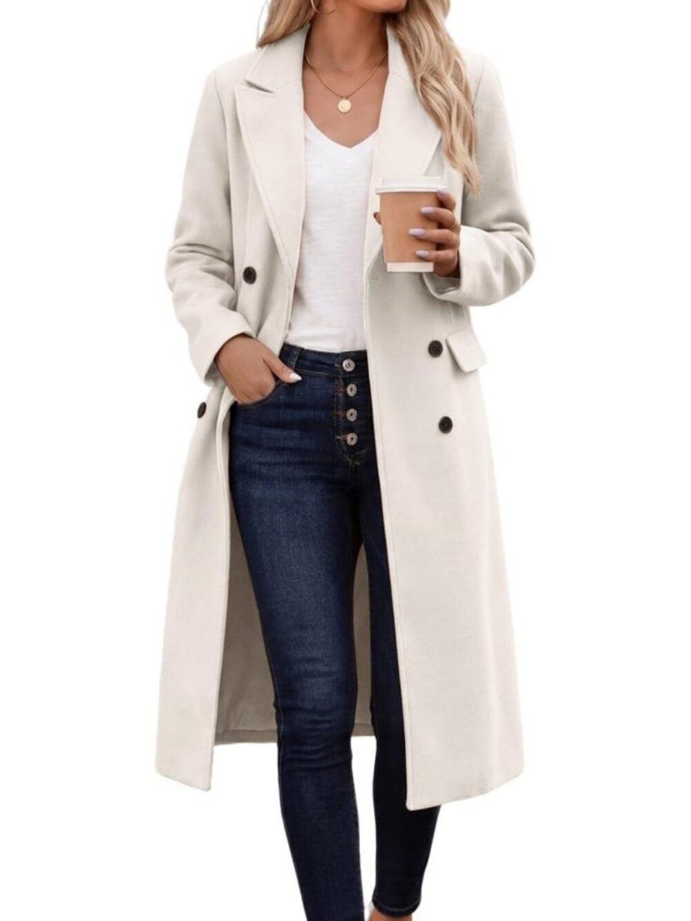 Chic Women's Long Wool Trench Coat - Double Breasted Notch Lapel for Fall/Winter